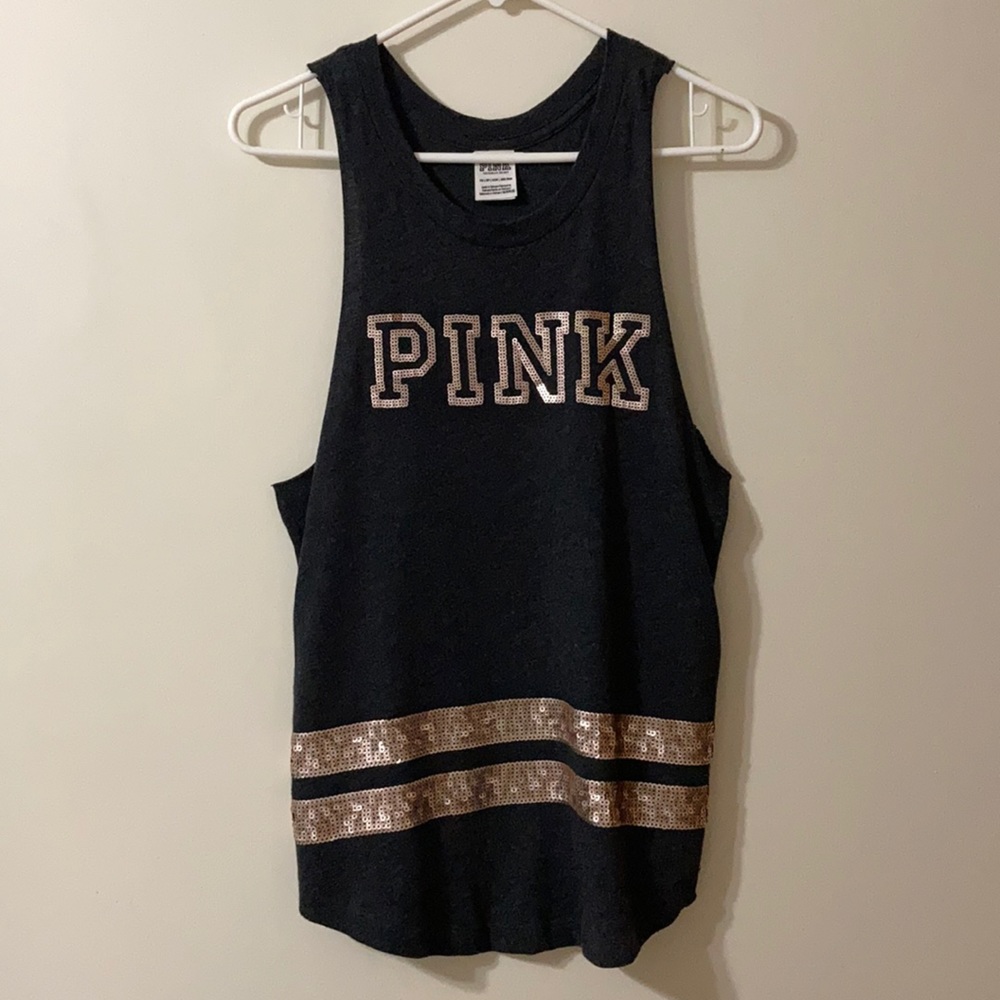 PINK Sequin Racerback Tank - Dark Gray - XSmall